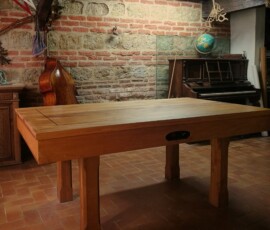 Billard table artisanal en bois de tulipier de virginie, et chêne avec des incrustations d'ébène
